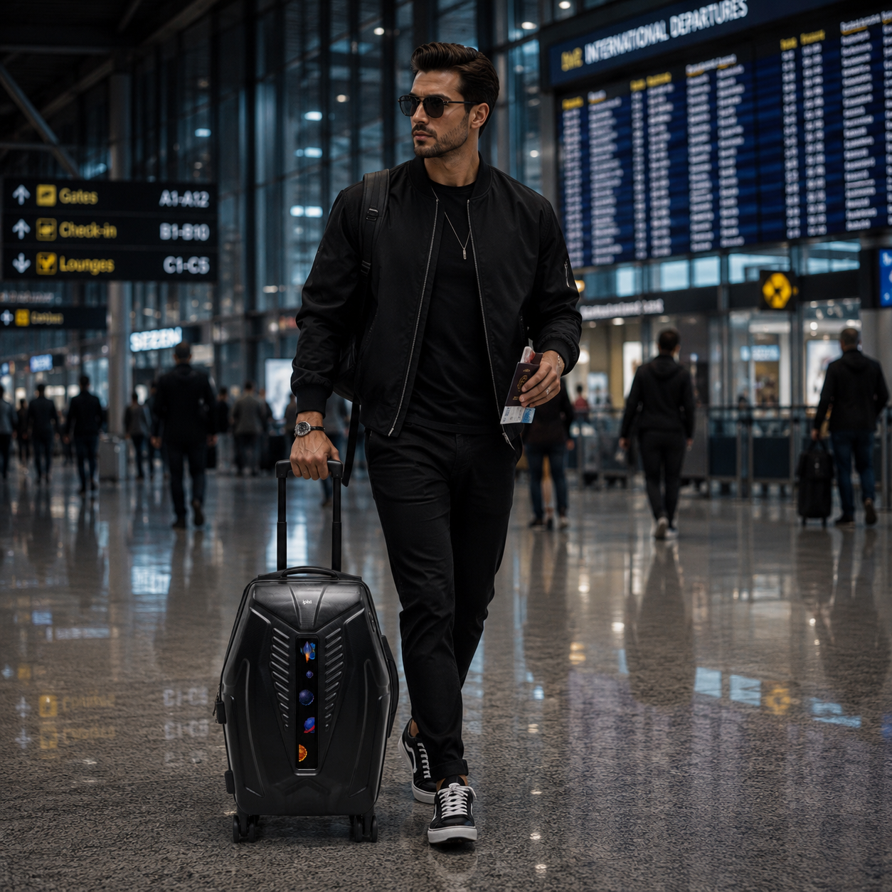 iPixi - Galaxy Voyager LED Smart Travel Black Suitcase