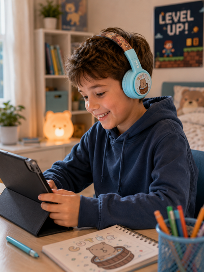 iPixi - Cute Friends Kids Bluetooth Blue Headphones