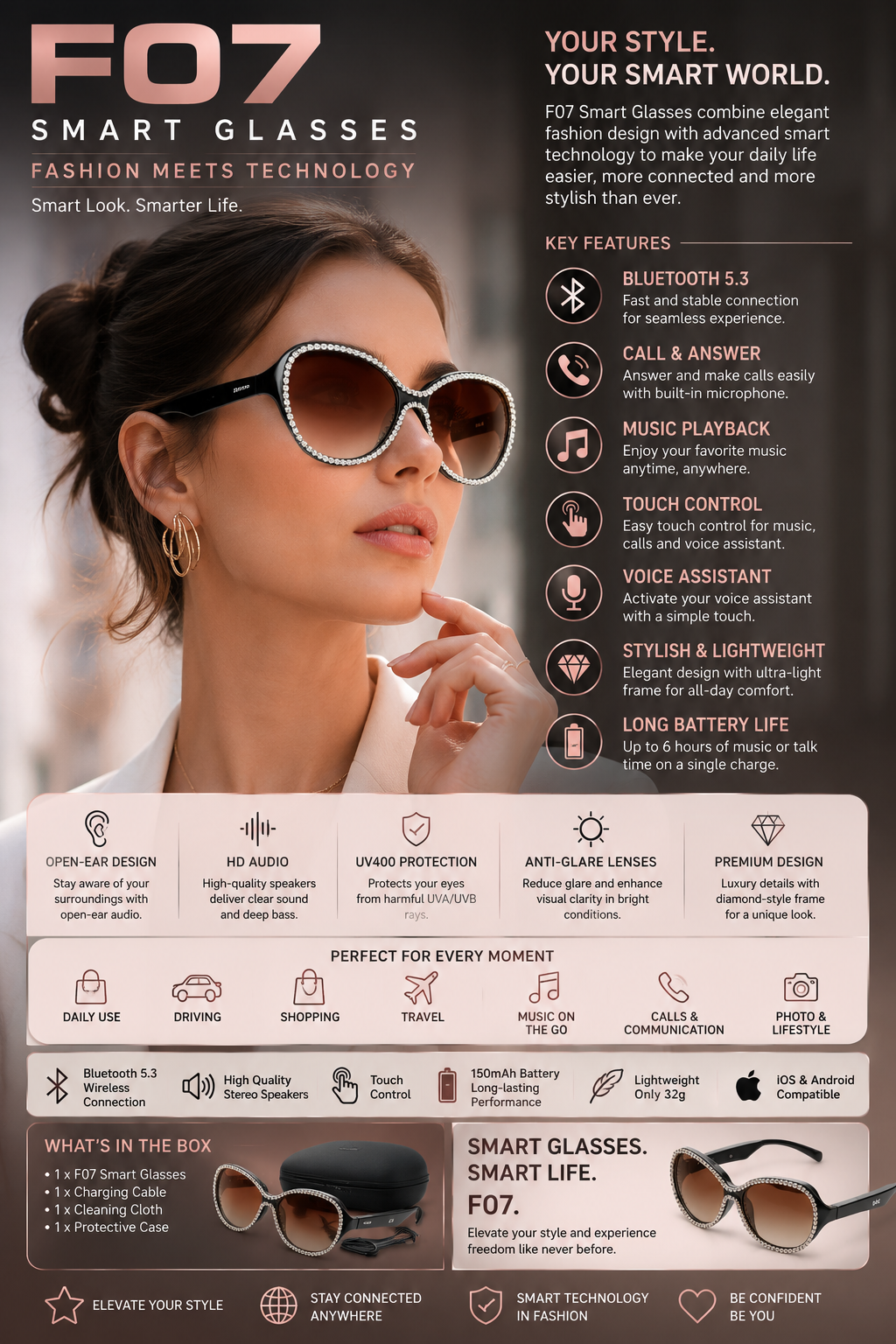 iPixi - F07 AI Assistant Women Smart Glasses